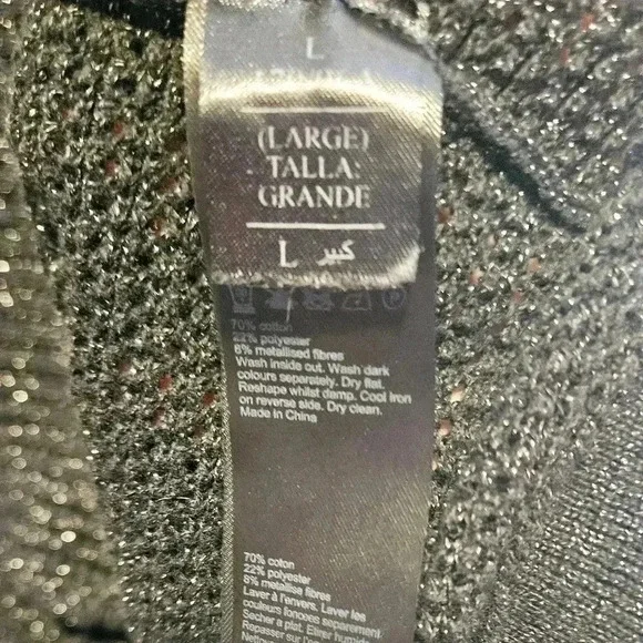 All Saints Elle Metallic Open Knit Jumper Black Long Sleeve Size  M/L - Picture 6 of 13